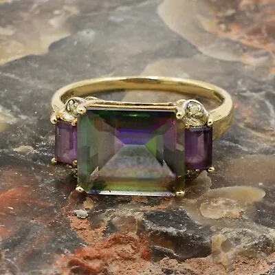 10k Yellow Gold Designer Clyde Duneier Diamond & Mystic Topaz Gemstone Ring Sz 9 • $320