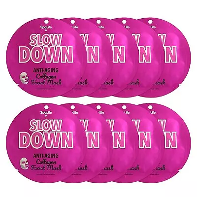 Spa Life Slow Down Anti-Aging Collagen Facial Mask 10 Pack • $9.99