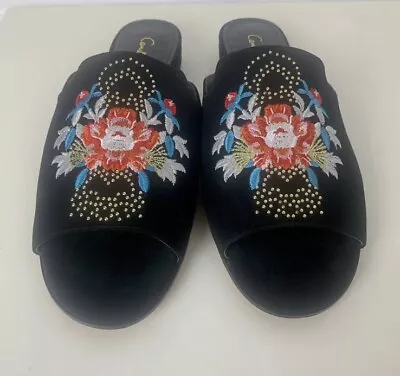 Camilla Franks Embroidered Peep Toe Slides Slippers Size 40 $299 Boho Embellised • $70