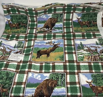 Vintage Polyester Blanket Wilderness 72x90 Full Twin Bear Deer Elk Mountain Goat • $45
