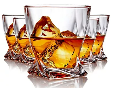 Set Of 6 Twist Whiskey Glass  - Elegant Lead Free Crystal Old Fashioned Glasses • $26.95