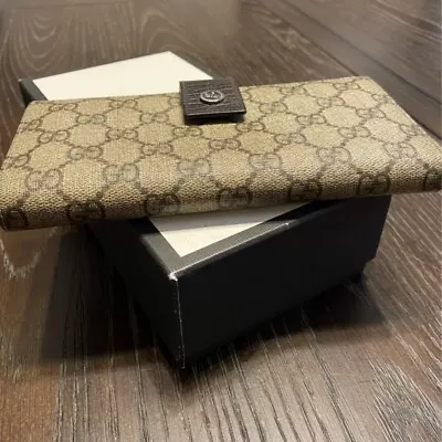Preloved Gucci Guccissima GG Coated Canvas Flat Long Beige Brown Wallet • $84.22