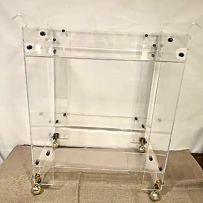 Vintage Lucite Acrylic Serving Tea Cart Two Tier Cart 29” X 32” Coffee Bar • $275