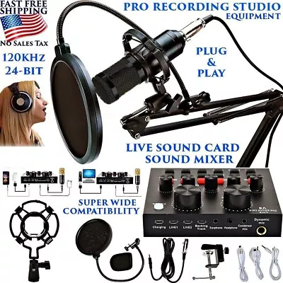 Condenser Microphone Home Studio Recording Kit Podcast Music Mixer Sound Card • $58.90