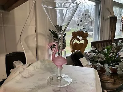 Pink Flamingo Wine Glass Hand Blown Figural Stem Goblet Murano Italy NEW • $45