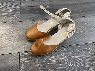 Russell & Bromley Coco Nut  Wedge Espadrilles Tan Leather Size 4/EU37 New • £21.99