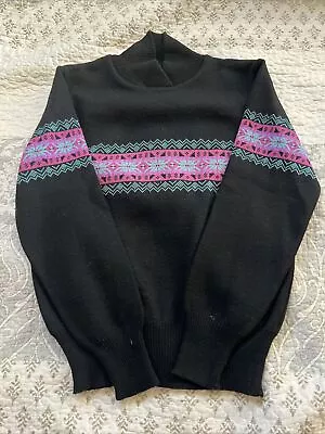 Vintage 70s Women’s Outdoorsman Of Lake Tahoe Black Wool Knit Sweater Ski M • $24