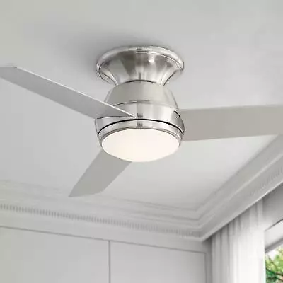 44  Marbella Breeze Modern Indoor Hugger Ceiling Fan LED Light Remote Nickel • $299.99