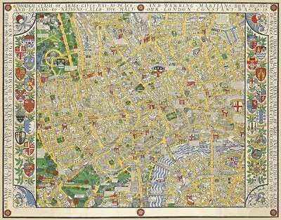 Macdonald Gill Map Of Central London Canvas Print 16 X 20      #4669 • $39.99