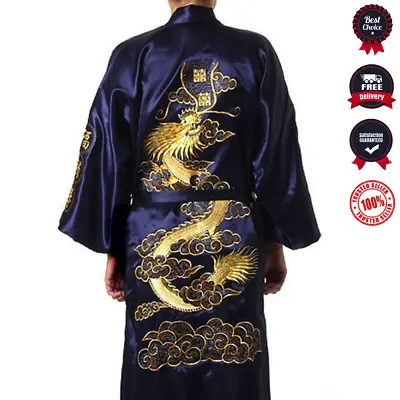 Chinese Long Satin Silk Robes Embroidery Kimono Bath Gown Dragon Style • $32.10