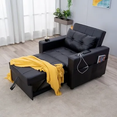 New Pull Out Sofa Chair Bed Sleeper Chair W/ USB Ports/Cup Holder/Side Pockets • £289.99