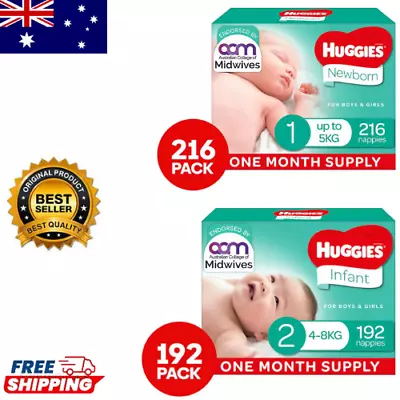 HUGGIES Nappies Size 1 And 2 Infant Newborn Nappies 3-Way Skincare Unisex Diaper • $94.85