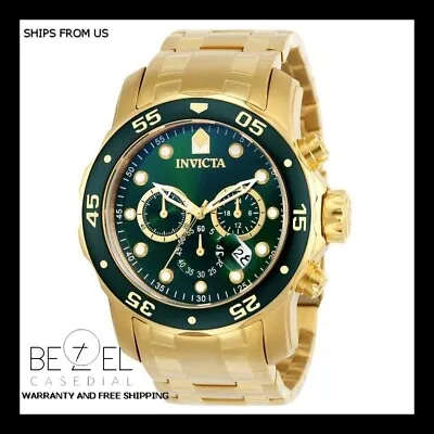 Invicta Mens Pro Diver Scuba Chronograph Green Dial 18Kt Gold Plated Watch 0075 • $67.69