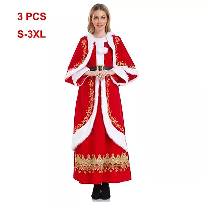 Christmas Costume Xmas Mrs. Claus Party Santa Cosplay Women Red Dress • $39.99
