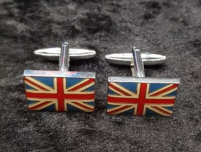 Enamelled Silver Plated Coronation Style Union Jack Great Britain Flag Cufflinks • £19.99