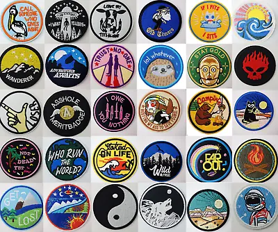 £2.39 • Buy Sew Iron On Round Patches Popular Badge Transfer Embroidered Funny Biker Slogan