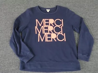 J Crew Sweatshirt Womens Medium  Blue Crew Neck Long Sleeve Pullover Merci • $13.95