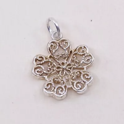 Vermeil Gold Over Sterling Silver Handmade Pendant 925 Filigree Flower Charm • $13.36