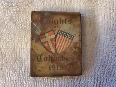 Match Book Tin Knights Of Columbus 1919  2  X 1 5/8  Paper Match Book Holder • $4.95