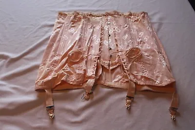 Vintage Pink Boned Corset Lacing Open Bottom Girdle 4 Garters Charmode Sears 38 • $117.19