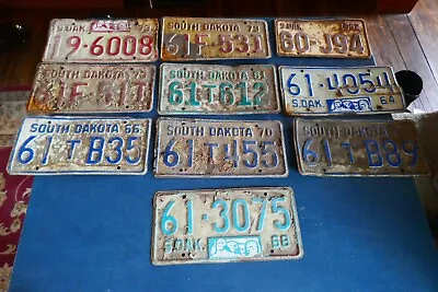 Vintage Lot Of 10 South Dakota License Plates 1960's & 70's ROUGH!  Lot 23-35-A • $19.99