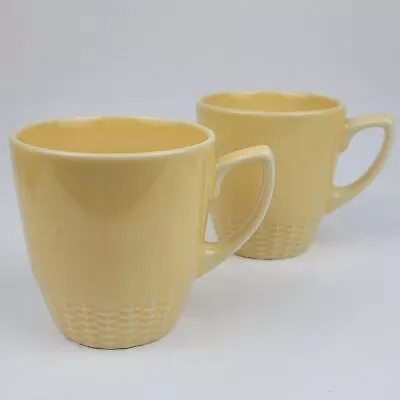 X2 Martha Stewart Coffee Mugs Yellow Basket Weave Pattern Cups In GOOD CONDITION • $12.47