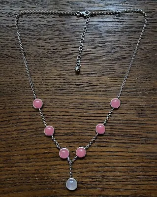 Sterling Silver Rose And Pink Quartz Lariat Necklace • £21.72