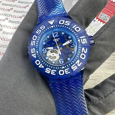 NEW✅ Swatch Scuba LA NAVE VA Blue Silicone Diving Skeleton Watch 44mm SUUS100 • $79.99