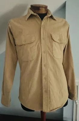 Vintage Five Brother Chamois Flannel CAMEL Button Front Work Shirt M 15 USA Made • $21.60