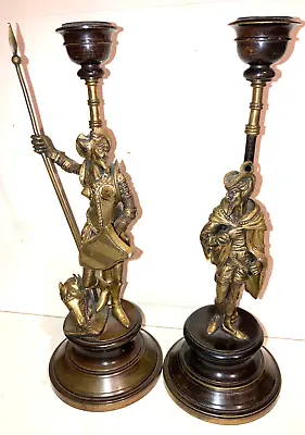 Exquisite Antique Bronze Candlesticks Don Quixote Mephistopheles Devil Sculpture • $800