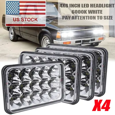 4X6 Stock Glass Lens / Metal Headlight 6000k H4 LED Light Bulb Headlamp Set US • $125.99