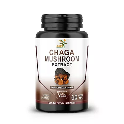 Chaga Mushroom Extract (Inonotus Obliquus) With 30% Polysaccharides 60 Veg Caps • $12.62