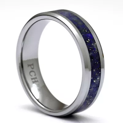 Tungsten Ring With Blue Lapis Lazuli Inlay 6mm Comfort Fit Wedding Band  • $49