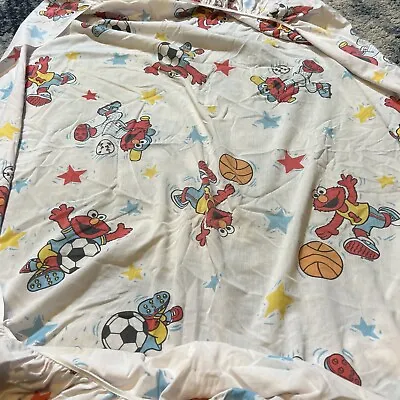 Vintage Elmo Toddler / Crib Fitted & Flat Sheet Set Basketball Soccer Stars • $8.43