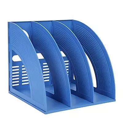  Magazine File Holder Book Desktop Organizer Plastic Storage Blue 3 Section • $25.61