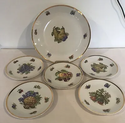 Vintage Kahla German Democratic Republic Plates Fruit And Gold Trim Set Of 6 • $55