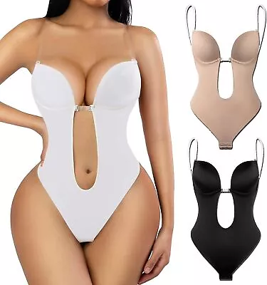 V-Neck Backless Body Shaper Bra For Women U Plunge Seamless Thong Bodysuits • $20.99