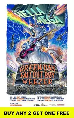 HELLA MEGA GREEN DAYFALL OUT BOYWEEZER  2020 Laminated Australian Tour Poster • $15.95