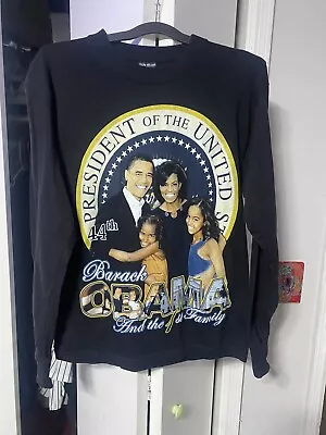 Barack Obama And The First Family Long Sleeve Shirt.  Black.  M • $20