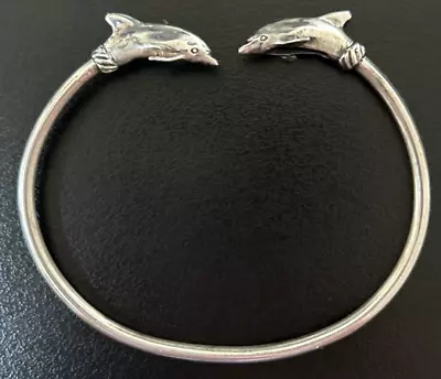 Vintage Designer KABANA Double Dolphin Sterling Silver Wrap Bracelet • $105