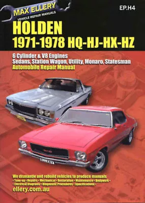 Holden HQ HJ HX HZ Workshop Repair Manual 6cyl V8 1971 - 1978 Book • $48.90