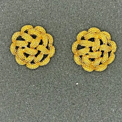 Vintage Monet Earrings Pierced Gold Tone Rope Knot Woven Mid Century Signed Post • $11.83