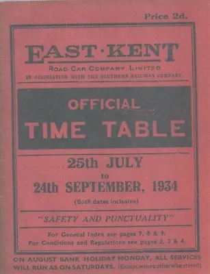 East Kent Road Car Co Timetable 25.7.1934 -24.9.1934 • £15