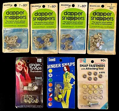 Lot 7 Packs Assorted Vtg Snap Fasteners Dapper Snappers Ginger Snaps Dyno 1970s • $12.99