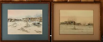 PAIR Kimura Watercolor Guache Santa Fe New Mexico Adobe Paintings Pueblo 10 X 14 • $450