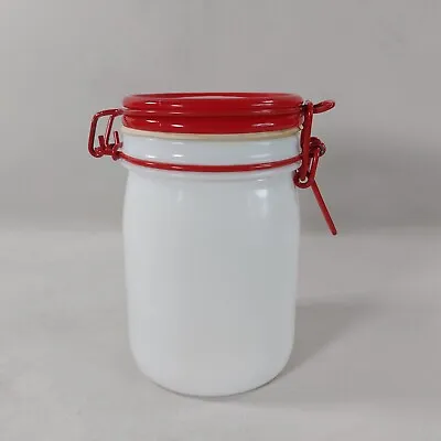 Cerve Hermetic Milk Glass Storage Jar 750ml Red & White Made In Italy Vintage • £10.95