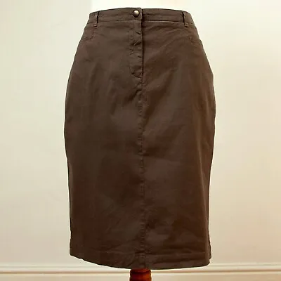 £14.95 • Buy Jaeger UK 14 Smart Brown Stretch Linen / Cotton Straight Pencil Skirt Pockets