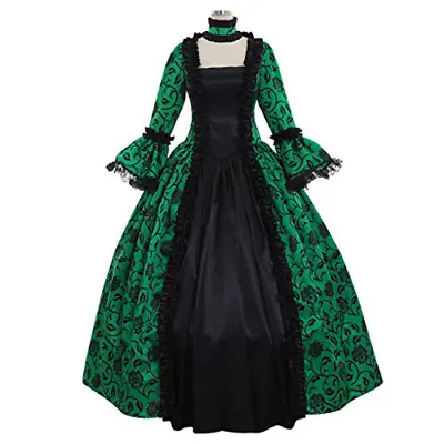 Medieval Women Masquerade Gothic Maxi Dress Vintage Lace BallGown HalloweenDress • £86.78