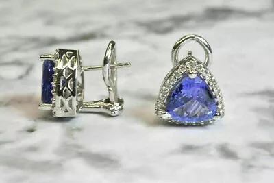 2Ct Lab Created Trillion Blue Tanzanite Omega Back Earring 14K White Gold Plated • $83.99