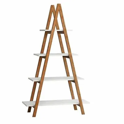 Wood 4 Tier Ladder A-Frame Display Solid Bamboo Bookcase Living Room Decoration  • $109.99